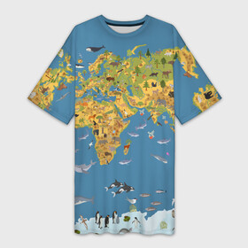 Платье-футболка 3D с принтом Карта мира ,  |  | азия | акулы | америка | антарктида | бизон | волк | европа | животные | зебра | кабан | карта | киты | лама | лев | лось | материки | медведь | мира | моржи | моря | океаны | пингвины | птицы | реки | рыбы