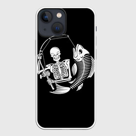 Чехол для iPhone 13 mini с принтом Fishing ,  |  | death | fish | fisherman | fishing | halloween | holiday | skeletons | spinning | symbol | графика | иллюстрация | картинка | леска | мода | праздник | рисунок | рыба | рыбак | рыбалка | символ | скелеты | спиннинг | стиль | трафарет | фон