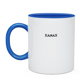 Кружка двухцветная с принтом XANAX , керамика | объем — 330 мл, диаметр — 80 мм. Цветная ручка и кайма сверху, в некоторых цветах — вся внутренняя часть | xanax