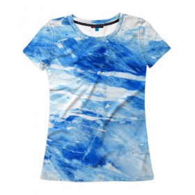 Женская футболка 3D с принтом Вода акварель , 100% полиэфир ( синтетическое хлопкоподобное полотно) | прямой крой, круглый вырез горловины, длина до линии бедер | 23 | 8 | абстракция | акварель | белый | вип | дизайн | коньки | красота | лед | мода | море | новинка | новый год | подарок | синий | снег | стритвир | топ | тренд | холод | художник