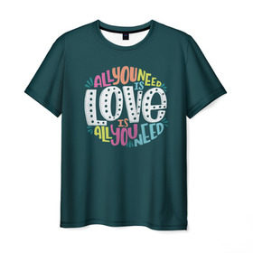 Мужская футболка 3D с принтом All You Need is Love , 100% полиэфир | прямой крой, круглый вырез горловины, длина до линии бедер | Тематика изображения на принте: all you need is love | beatles | love | битлс | всё что нужно | надпись | рок