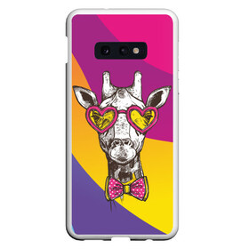 Чехол для Samsung S10E с принтом Праздничный жираф , Силикон | Область печати: задняя сторона чехла, без боковых панелей | бабочка | животное | жираф | модный | очки | праздничный | рожки | сердечки | хипстер | шея
