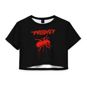 Женская футболка Cropp-top с принтом The Prodigy , 100% полиэстер | круглая горловина, длина футболки до линии талии, рукава с отворотами | 90 е | the prodigy | кит флинт | музыка | муравей | панк | рок | техно | электро