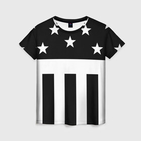 Женская футболка 3D с принтом PRODIGY , 100% полиэфир ( синтетическое хлопкоподобное полотно) | прямой крой, круглый вырез горловины, длина до линии бедер | keith flint | prodigy | rave | кит чарльз флинт | продиджи | рейв | флаг сша | электроника