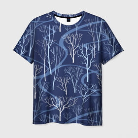 Мужская футболка 3D с принтом Зимний лес , 100% полиэфир | прямой крой, круглый вырез горловины, длина до линии бедер | Тематика изображения на принте: 