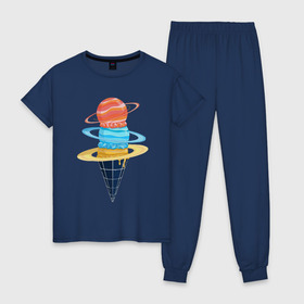 Женская пижама хлопок с принтом Space Ice Cream , 100% хлопок | брюки и футболка прямого кроя, без карманов, на брюках мягкая резинка на поясе и по низу штанин | earth | express | futurama | galaxy | ice cream | moon | nasa | planet | space | star | world | астронавт | вселенная | гагарин | галактика | еда | звезда | звезды | земля | космонавт | космос | луна | мир | мороженое | н | наса | небо | планета