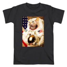 Мужская футболка хлопок с принтом Cat Astronaut , 100% хлопок | прямой крой, круглый вырез горловины, длина до линии бедер, слегка спущенное плечо. | nasa | space | америка | армстронг | астронавт | вселенная | киса | киска | космонавт | космос | кот | котейка | котенок | котэ | котя | кошка | лысый | полет | сфинкс