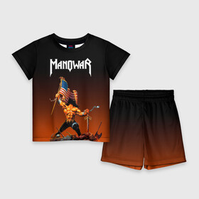 Детский костюм с шортами 3D с принтом MANOWAR ,  |  | manowar | manowar 2019 | manowar warriors | manowar world | группа manowar | концерт manowar. | мановар