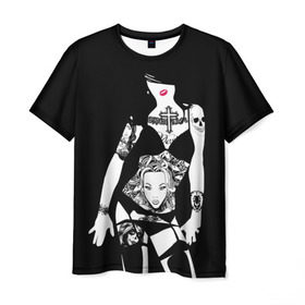 Мужская футболка 3D с принтом Девушка с татуировками , 100% полиэфир | прямой крой, круглый вырез горловины, длина до линии бедер | 