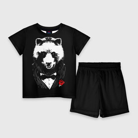 Детский костюм с шортами 3D с принтом Медведь авторитет ,  |  | authority | bear | go | авторитет | аль капоне | бабочка | в носу | взгляд | галстук | графика | дикий | животное | иллюстрация | картинка | кольцо | костюм | красная | крестный | мафия | медведь | мода | отец