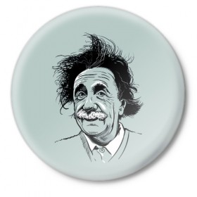 Значок с принтом Альберт Эйнштейн ,  металл | круглая форма, металлическая застежка в виде булавки | 