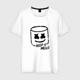 Мужская футболка хлопок с принтом Keep It Mello , 100% хлопок | прямой крой, круглый вырез горловины, длина до линии бедер, слегка спущенное плечо. | marshmallow | marshmello | диджей | маршмэллоу | музыка