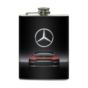 Фляга с принтом Mercedes-Benz , металлический корпус | емкость 0,22 л, размер 125 х 94 мм. Виниловая наклейка запечатывается полностью | Тематика изображения на принте: 