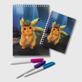 Блокнот с принтом Detective Pikachu , 100% бумага | 48 листов, плотность листов — 60 г/м2, плотность картонной обложки — 250 г/м2. Листы скреплены удобной пружинной спиралью. Цвет линий — светло-серый
 | detective pikachu | pikachu | pokemon | детектив пикачу | пика | покемон