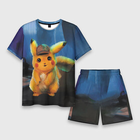 Мужской костюм с шортами 3D с принтом Detective Pikachu ,  |  | detective pikachu | pikachu | pokemon | детектив пикачу | пика | покемон