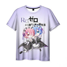 Мужская футболка 3D с принтом Re:Zero. Рем и Рам , 100% полиэфир | прямой крой, круглый вырез горловины, длина до линии бедер | re zero | re:zero. жизнь с нуля в альтернативном мире | re:zero. жизнь с нуля в другом мире | rezero | аниме | манга | пак | рем | рем и рам | эмилия