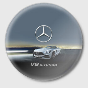 Значок с принтом V8 Biturbo ,  металл | круглая форма, металлическая застежка в виде булавки | amg | cool | design | mercedes | mercedes benz | motorsport | power | prestige | race | sport car | status | автоспорт | гонка | дизайн | круто | мерседес | мощь | престиж | спорткар | статус