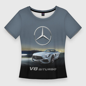 Женская футболка 3D Slim с принтом V8 Biturbo ,  |  | amg | cool | design | mercedes | mercedes benz | motorsport | power | prestige | race | sport car | status | автоспорт | гонка | дизайн | круто | мерседес | мощь | престиж | спорткар | статус