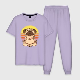 Мужская пижама хлопок с принтом Мопс Йога , 100% хлопок | брюки и футболка прямого кроя, без карманов, на брюках мягкая резинка на поясе и по низу штанин
 | dog | pug | yoga | йога | медитация | мопс | мопсы | собака | собаки | фитнес