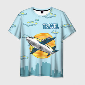 Мужская футболка 3D с принтом Путешествия , 100% полиэфир | прямой крой, круглый вырез горловины, длина до линии бедер | travel | город | небо | облака | путешествия | самолет | солнце | тревел | туризм