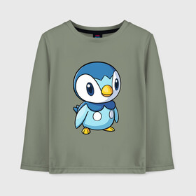 Детский лонгслив хлопок с принтом Piplup , 100% хлопок | круглый вырез горловины, полуприлегающий силуэт, длина до линии бедер | Тематика изображения на принте: piplup | пингвин | пингвиненок | пиплуп | покемон | покемоны | синий