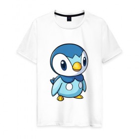 Мужская футболка хлопок с принтом Piplup , 100% хлопок | прямой крой, круглый вырез горловины, длина до линии бедер, слегка спущенное плечо. | Тематика изображения на принте: piplup | пингвин | пингвиненок | пиплуп | покемон | покемоны | синий