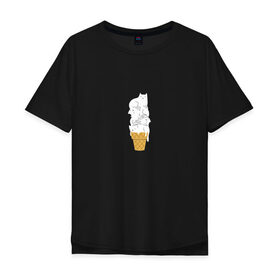 Мужская футболка хлопок Oversize с принтом Мороженное Коты , 100% хлопок | свободный крой, круглый ворот, “спинка” длиннее передней части | 