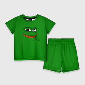 Детский костюм с шортами 3D с принтом Pepe ,  |  | bad | dab | frog | good | kek | make pepe great again | pepe | sad | sad frog | vote for pepe | кек | лягушка | мем | мемы | пепе | со смыслом | фрог