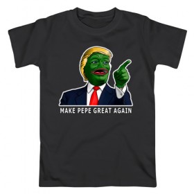 Мужская футболка хлопок с принтом Great Pepe , 100% хлопок | прямой крой, круглый вырез горловины, длина до линии бедер, слегка спущенное плечо. | bad | dab | frog | good | kek | make pepe great again | pepe | sad | sad frog | vote for pepe | кек | лягушка | мем | мемы | пепе | со смыслом | фрог