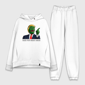 Женский костюм хлопок Oversize с принтом Great Pepe ,  |  | Тематика изображения на принте: bad | dab | frog | good | kek | make pepe great again | pepe | sad | sad frog | vote for pepe | кек | лягушка | мем | мемы | пепе | со смыслом | фрог