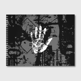 Альбом для рисования с принтом Stop , 100% бумага
 | матовая бумага, плотность 200 мг. | black | caution | gray | halloween | hand | skeleton | skull | stop | white | белый | предупреждение | рука | серый | скелет | хэллоуин | череп | черный