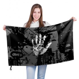 Флаг 3D с принтом Stop , 100% полиэстер | плотность ткани — 95 г/м2, размер — 67 х 109 см. Принт наносится с одной стороны | black | caution | gray | halloween | hand | skeleton | skull | stop | white | белый | предупреждение | рука | серый | скелет | хэллоуин | череп | черный