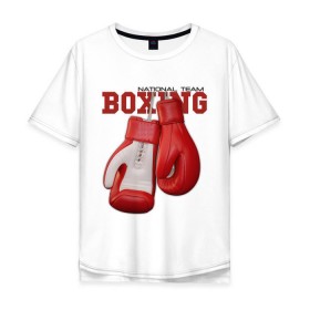 Мужская футболка хлопок Oversize с принтом National Team Boxing , 100% хлопок | свободный крой, круглый ворот, “спинка” длиннее передней части | бокс | перчатки
