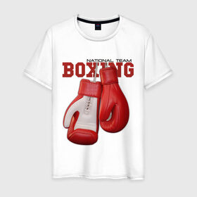 Мужская футболка хлопок с принтом National Team Boxing , 100% хлопок | прямой крой, круглый вырез горловины, длина до линии бедер, слегка спущенное плечо. | бокс | перчатки