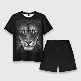 Мужской костюм с шортами 3D с принтом Lion Art ,  |  | акварель | арт | белый | взгляд | грива | дикий | живопись | зверь | искусство | король | кот | лев | львица | мазки | мощь | прайд | саванна | сила | царь | черный | шрам