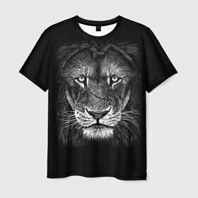 Мужская футболка 3D с принтом Lion Art , 100% полиэфир | прямой крой, круглый вырез горловины, длина до линии бедер | акварель | арт | белый | взгляд | грива | дикий | живопись | зверь | искусство | король | кот | лев | львица | мазки | мощь | прайд | саванна | сила | царь | черный | шрам