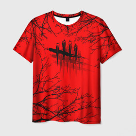 Мужская футболка 3D с принтом Dead by Daylight , 100% полиэфир | прямой крой, круглый вырез горловины, длина до линии бедер | dead by daylight | ветки | деад бай деад лайт | деревья | жуть | игра | компьютерная игра | красный | красный и черный | кровь | ужасы | черный