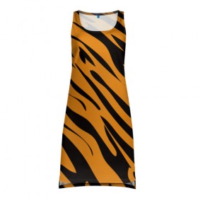 Платье-майка 3D с принтом Тигр , 100% полиэстер | полуприлегающий силуэт, широкие бретели, круглый вырез горловины, удлиненный подол сзади. | животное | зверь | кардашьян | ким | кот | лев | оранжевый | полосы | рыжий | тигр | черный