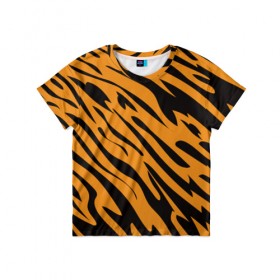 Детская футболка 3D с принтом Тигр , 100% гипоаллергенный полиэфир | прямой крой, круглый вырез горловины, длина до линии бедер, чуть спущенное плечо, ткань немного тянется | животное | зверь | кардашьян | ким | кот | лев | оранжевый | полосы | рыжий | тигр | черный