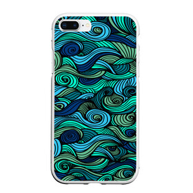 Чехол для iPhone 7Plus/8 Plus матовый с принтом Морская пучина , Силикон | Область печати: задняя сторона чехла, без боковых панелей | абстракция | волны | зеленый | круг | линии | море | полосы | синий