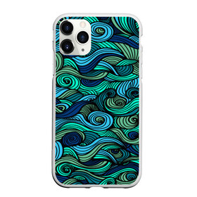 Чехол для iPhone 11 Pro Max матовый с принтом Морская пучина , Силикон |  | абстракция | волны | зеленый | круг | линии | море | полосы | синий