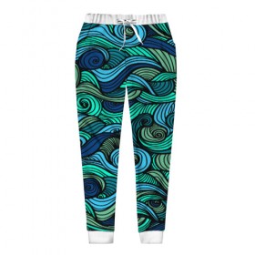 Женские брюки 3D с принтом Морская пучина , полиэстер 100% | прямой крой, два кармана без застежек по бокам, с мягкой трикотажной резинкой на поясе и по низу штанин. В поясе для дополнительного комфорта — широкие завязки | абстракция | волны | зеленый | круг | линии | море | полосы | синий