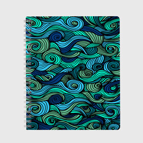 Тетрадь с принтом Морская пучина , 100% бумага | 48 листов, плотность листов — 60 г/м2, плотность картонной обложки — 250 г/м2. Листы скреплены сбоку удобной пружинной спиралью. Уголки страниц и обложки скругленные. Цвет линий — светло-серый
 | абстракция | волны | зеленый | круг | линии | море | полосы | синий