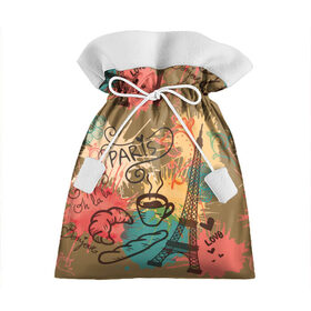 Подарочный 3D мешок с принтом Париж , 100% полиэстер | Размер: 29*39 см | love | башня | булочка | кофе | круассан | любовь | отпуск | париж | путешествия | франция | хлеб | эйфелева