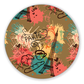 Коврик круглый с принтом Париж , резина и полиэстер | круглая форма, изображение наносится на всю лицевую часть | love | башня | булочка | кофе | круассан | любовь | отпуск | париж | путешествия | франция | хлеб | эйфелева