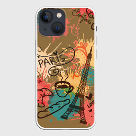 Чехол для iPhone 13 mini с принтом Париж ,  |  | Тематика изображения на принте: love | башня | булочка | кофе | круассан | любовь | отпуск | париж | путешествия | франция | хлеб | эйфелева