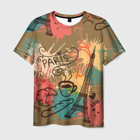 Мужская футболка 3D с принтом Париж , 100% полиэфир | прямой крой, круглый вырез горловины, длина до линии бедер | love | башня | булочка | кофе | круассан | любовь | отпуск | париж | путешествия | франция | хлеб | эйфелева