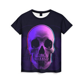 Женская футболка 3D с принтом Токсичный череп , 100% полиэфир ( синтетическое хлопкоподобное полотно) | прямой крой, круглый вырез горловины, длина до линии бедер | 3d | 3д | голограмма | иллюзия | кости | розовый | синий | скелет | ультра | фиолетовый | череп | черный