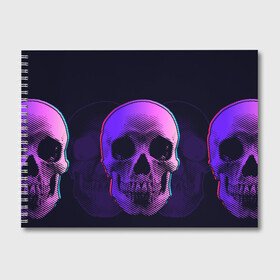 Альбом для рисования с принтом Токсичный череп , 100% бумага
 | матовая бумага, плотность 200 мг. | Тематика изображения на принте: 3d | 3д | голограмма | иллюзия | кости | розовый | синий | скелет | ультра | фиолетовый | череп | черный