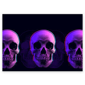 Поздравительная открытка с принтом Токсичный череп , 100% бумага | плотность бумаги 280 г/м2, матовая, на обратной стороне линовка и место для марки
 | 3d | 3д | голограмма | иллюзия | кости | розовый | синий | скелет | ультра | фиолетовый | череп | черный